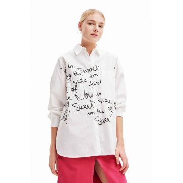 Desigual camasa din amestec de in culoarea alb, cu guler clasic, relaxed