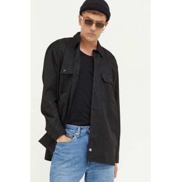 Dickies camasa barbati, culoarea negru, cu guler clasic, regular