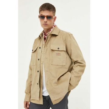 Dickies camasa din velur culoarea verde, cu guler clasic, regular