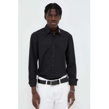 HUGO camasa din bumbac barbati, culoarea negru, cu guler clasic, slim
