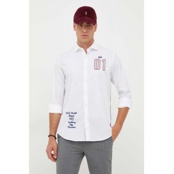 La Martina camasa barbati, culoarea alb, cu guler italian, regular