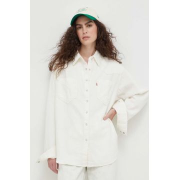 Levi's camasa jeans femei, culoarea bej, cu guler clasic, relaxed
