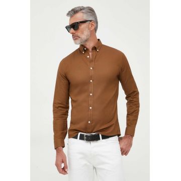 Lindbergh camasa barbati, culoarea maro, cu guler button-down, slim