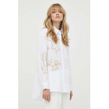 MAX&Co. camasa din bumbac femei, culoarea alb, cu guler clasic, relaxed