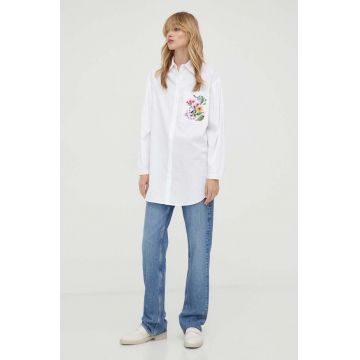 MAX&Co. camasa din bumbac femei, culoarea alb, cu guler clasic, relaxed