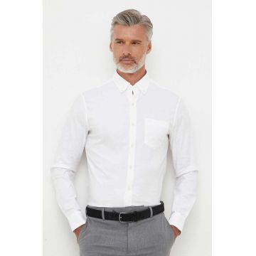 Michael Kors camasa barbati, culoarea alb, cu guler button-down, slim