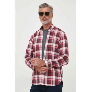 Pepe Jeans camasa din bumbac Cressing barbati, culoarea bordo, cu guler button-down, regular