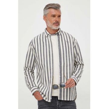 Pepe Jeans camasa din bumbac Crivitz barbati, culoarea gri, cu guler button-down, regular