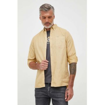 Pepe Jeans camasa din bumbac Fabio barbati, culoarea bej, cu guler button-down, regular