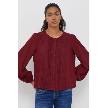Pepe Jeans camasa femei, culoarea bordo, regular
