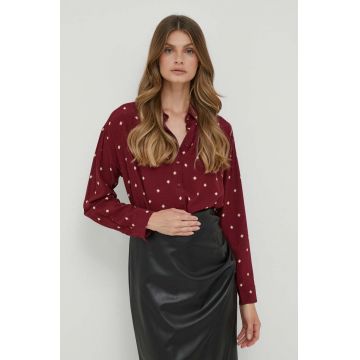 Pepe Jeans camasa Gabese femei, culoarea bordo, cu guler clasic, relaxed