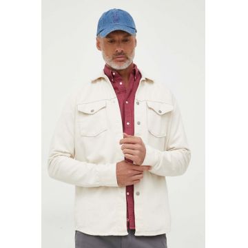 Pepe Jeans camasa jeans Dave barbati, culoarea bej, cu guler clasic, regular