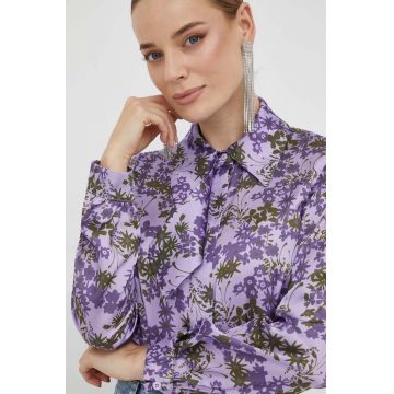 Silvian Heach camasa femei, culoarea violet, cu guler clasic, regular