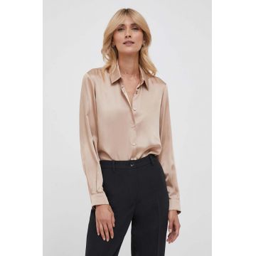 Sisley camasa femei, culoarea bej, cu guler clasic, regular