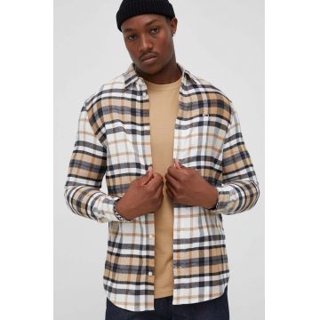 Tommy Jeans camasa din bumbac barbati, culoarea bej, cu guler clasic, regular