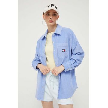 Tommy Jeans camasa din velur cu guler clasic, relaxed