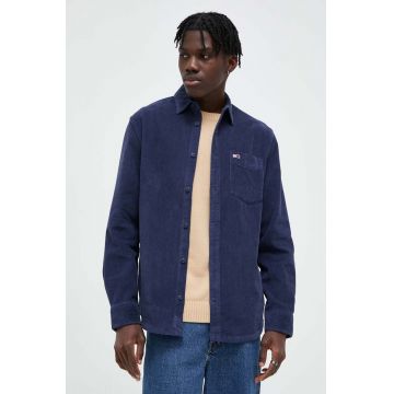 Tommy Jeans camasa din velur culoarea albastru marin, cu guler clasic, regular