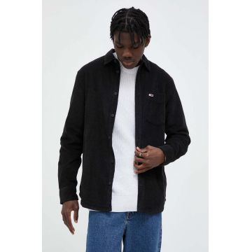 Tommy Jeans camasa din velur culoarea negru, cu guler clasic, regular