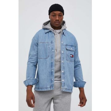 Tommy Jeans camasa jeans barbati, cu guler clasic, relaxed