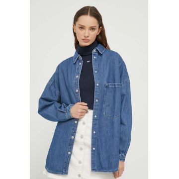 Tommy Jeans camasa jeans femei, cu guler clasic, relaxed