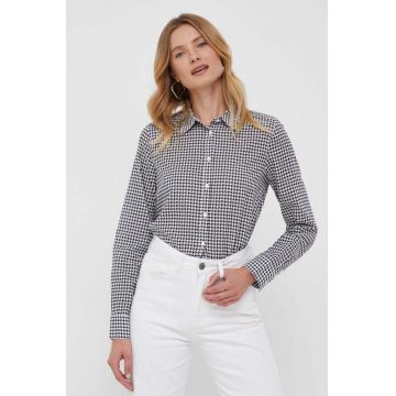 United Colors of Benetton camasa din bumbac femei, culoarea negru, cu guler clasic, regular