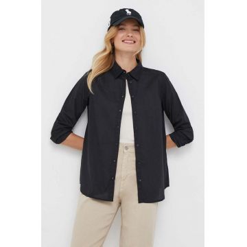 United Colors of Benetton camasa din bumbac femei, culoarea negru, cu guler clasic, regular