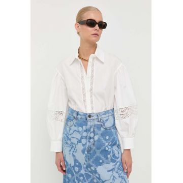 Weekend Max Mara camasa din bumbac femei, culoarea alb, cu guler clasic, regular