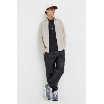 Abercrombie & Fitch camasa barbati, culoarea bej, cu guler button-down, regular