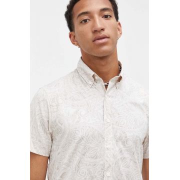 Abercrombie & Fitch camasa barbati, culoarea bej, cu guler button-down, regular