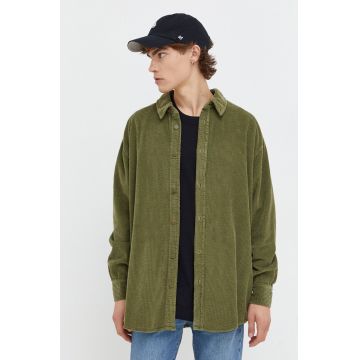 American Vintage camasa din velur culoarea verde, cu guler clasic, relaxed