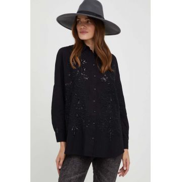 Answear Lab camasa din bumbac femei, culoarea negru, cu guler clasic, relaxed Answear Lab camasa din bumbac femei, culoarea negru, cu guler clasic, relaxed