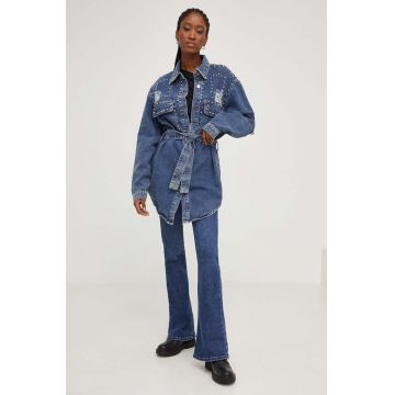 Answear Lab camasa jeans femei, cu guler clasic, relaxed