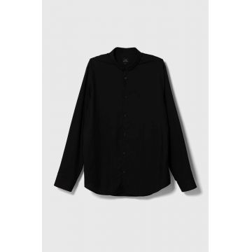 Armani Exchange camasa barbati, culoarea negru, cu guler clasic, regular