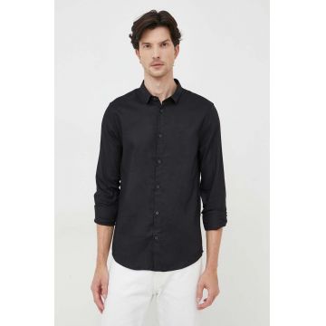 Armani Exchange camasa din bumbac barbati, culoarea negru, cu guler clasic, slim