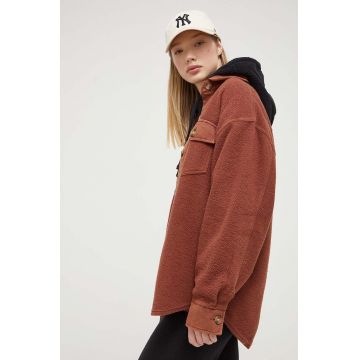 Billabong camasa femei, culoarea maro, cu guler clasic, relaxed