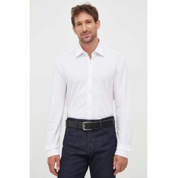 BOSS camasa din bumbac barbati, culoarea alb, cu guler clasic, regular
