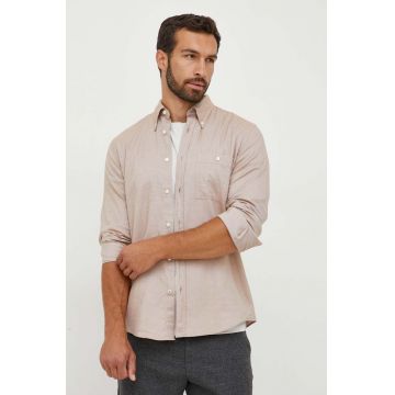 BOSS camasa din bumbac barbati, culoarea bej, cu guler button-down, slim