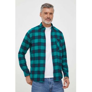 Boss Orange camasa din bumbac BOSS ORANGE barbati, culoarea verde, cu guler clasic, regular
