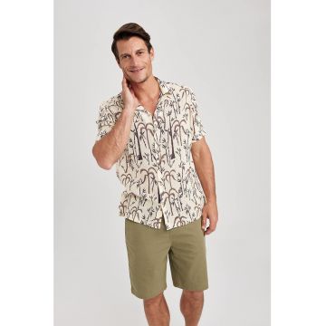 Camasa de bumbac cu maneci lungi si imprimeu tropical