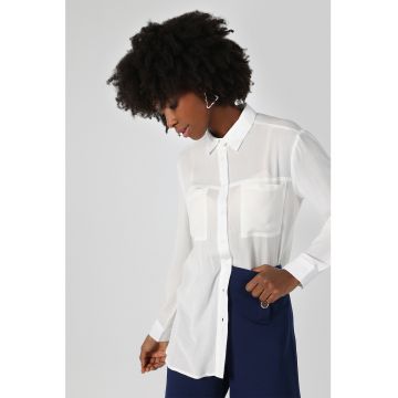 Camasa semitransparenta cu buzunare pe piept