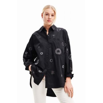 Desigual camasa din bumbac femei, culoarea negru, cu guler clasic, relaxed