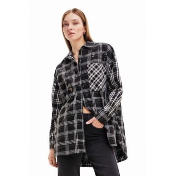 Desigual camasa din bumbac femei, culoarea negru, cu guler clasic, relaxed