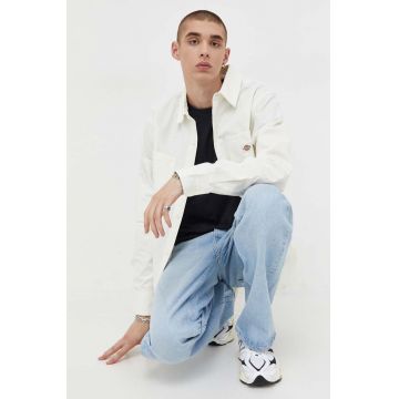 Dickies camasa din bumbac barbati, culoarea bej, cu guler clasic, regular