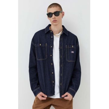Dickies camasa jeans barbati, culoarea albastru marin, relaxed