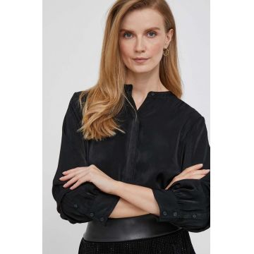 Dkny camasa femei, culoarea negru, cu guler stand-up, relaxed