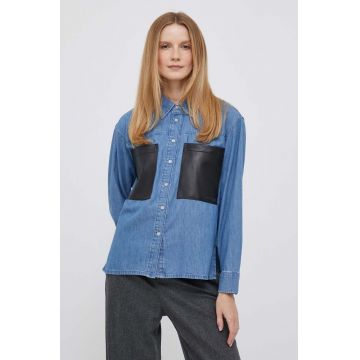 Dkny camasa jeans femei, cu guler clasic, relaxed