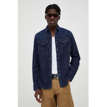 G-Star Raw camasa jeans barbati, culoarea albastru marin, cu guler clasic, slim