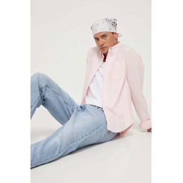 Hollister Co. camasa barbati, culoarea roz, cu guler button-down, regular