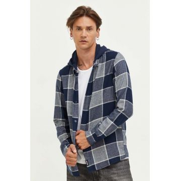 Hollister Co. camasa din bumbac barbati, culoarea albastru marin, cu guler clasic, regular