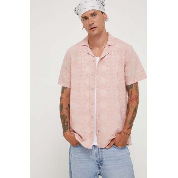 Hollister Co. camasa din bumbac barbati, culoarea roz, regular
